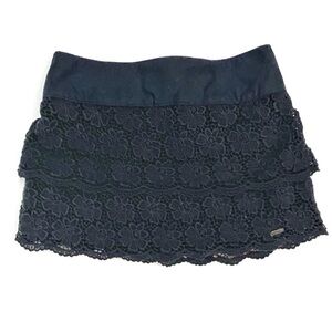 Hollister vintage y2k crochet lace micro mini ruffle navy skater skirt small